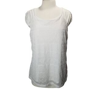 AB Studio Shirt XL Lace Knit Off White Short Sleeve Top